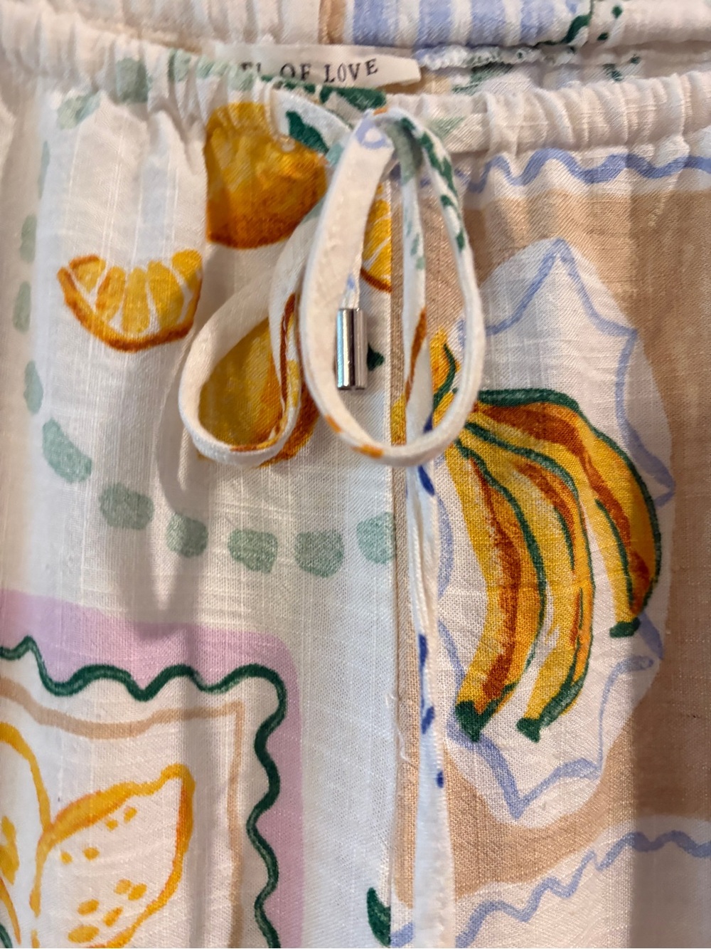 Wide Leg Linen-Blend Beach Pants in Cream & Yellow - Picture 9 of 11